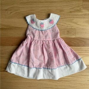 Vintage Samara Pink and White Baby Dress with Strawberry Design - 2T